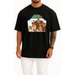 Bahriyeli Collection Oversize Dawn Of The Croods Göğüs Tasarımlı Unisex T-Shirt - Siyah