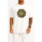 Bahriyeli Collection Oversize Echeveria Etli Bitki Cactaceae Houseleek Göğüs Tasarımlı Unisex T-Shirt - Beyaz