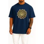 Bahriyeli Collection Oversize Echeveria Etli Bitki Cactaceae Houseleek Göğüs Tasarımlı Unisex T-Shirt - Lacivert