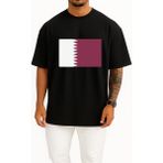 Bahriyeli Collection Oversize Flag Of Qatar - Katar Bayrağı Göğüs Tasarımlı Unisex T-Shirt - Siyah - XL