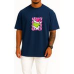 Bahriyeli Collection Oversize Grinch Göğüs Baskılı Unisex T-Shirt - Lacivert