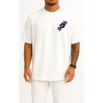 Bahriyeli Collection Oversize Halloween Child Cat Cep ve Sırt Tasarımlı Unisex T-Shirt - Beyaz