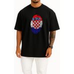 Bahriyeli Collection Oversize Hırvatistan Logosu ve Bayrağı Göğüs Tasarımlı Unisex T-Shirt - Siyah
