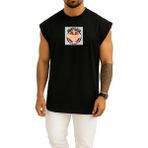 Bahriyeli Collection Oversize Johnny Bravo Gym Salonu Göğüs Baskılı Atlet - Siyah - XL
