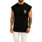 Bahriyeli Collection Oversize Kaslı Kartal Gym Cep ve Sırt Baskılı Atlet - Siyah - XL
