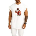 Bahriyeli Collection Oversize Kaslı Noel Baba Yılbaşı Christmas Göğüs Baskılı Atlet - Beyaz - XL