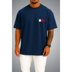 Bahriyeli Collection Oversize Katar Bayrağı Cep Baskılı Unisex T-Shirt - Lacivert