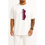 Bahriyeli Collection Oversize Katar - Qatar Bayrağı Göğüs Tasarımlı Unisex T-Shirt - Beyaz - XL