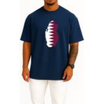 Bahriyeli Collection Oversize Katar - Qatar Bayrağı Göğüs Tasarımlı Unisex T-Shirt - Lacivert