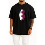 Bahriyeli Collection Oversize Katar - Qatar Bayrağı Göğüs Tasarımlı Unisex T-Shirt - Siyah