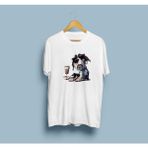 Bahriyeli Collection Oversize Köpek Gözlük ve Milkshake Tasarım T-Shirt - Beyaz