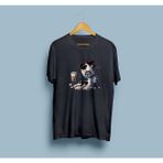 Bahriyeli Collection Oversize Köpek Gözlük ve Milkshake Tasarım T-Shirt - Siyah