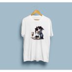 Bahriyeli Collection Oversize Köpek Gözlük ve Milkshake Tasarım Unisex T-Shirt - Beyaz