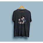 Bahriyeli Collection Oversize Köpek Gözlük ve Milkshake Tasarım Unisex T-Shirt - Siyah
