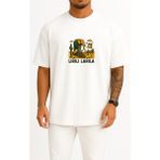 Bahriyeli Collection Oversize Lirili Larila Göğüs Tasarımlı Unisex T-Shirt - Beyaz - XL