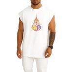 Bahriyeli Collection Oversize Monarşi Tayland Bayrağı Tayland Crown Prince Göğüs Baskılı Atlet - Beyaz