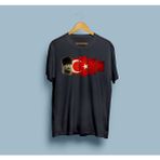 Bahriyeli Collection Oversize Mustafa Kemal Atatürk ve Türk Bayrağı Tasarım Unisex T-Shirt - XL - Siyah