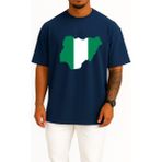 Bahriyeli Collection Oversize Nijerya Bayrağı ve Haritası Göğüs Tasarımlı Unisex T-Shirt - Lacivert