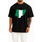Bahriyeli Collection Oversize Nijerya Bayrağı ve Haritası Göğüs Tasarımlı Unisex T-Shirt - Siyah - XL