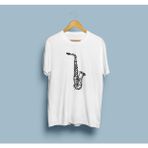 Bahriyeli Collection Oversize Saksafon Enstrüman Tasarım Unisex T-Shirt - Beyaz