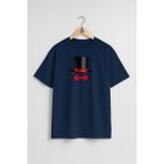 Bahriyeli Collection Oversize Sihirbaz Şapkası ve Papyon Göğüs Tasarımlı Unisex T-Shirt - Lacivert