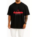 Bahriyeli Collection Oversize Ss Bandırma Mustafa Kemal'in Samsun'a Çıkışı Göğüs Tasarımlı Unisex T-Shirt - Siyah - XL