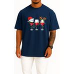 Bahriyeli Collection Oversize Yılbaşı Wine ve Şapka Göğüs Tasarımlı Unisex T-Shirt - Lacivert