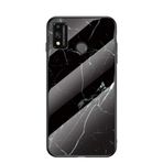 BaiFu Honor 9X Lite Mermer Şeffaf Temperli Cam Kılıf Honor 9X Lite ile Uyumlu Yumuşak Silikon Telefon Kılıfı (Siyah Beyaz)