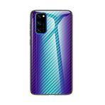 BaiFu Huawei Honor V30/View 30/View 30 Pro Kılıf Karbon fiber Şeffaf Temperli Cam Kapak Kılıf Huawei Honor V30/View 30/View 30 Pro ile Uyumlu (Mavi Elyaf)