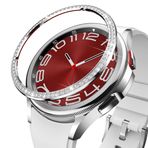 BAIHUIAM Samsung Galaxy Watch 6 Klasik Kılıf 43 mm, Paslanmaz Çelik Bling Çerçeve Halka Yapışkanlı Kapak Çizilmeye Karşı Koruyucu Aksesuar - Gümüş