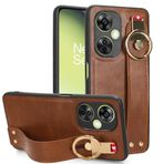 BAILI 1+ OnePlus Nord CE 3 Lite için Standlı, Bilek Kayışı + Lens Korumalı, Görünmez Metal Halka Destek Çubuğu Telefon Kılıfı 1+ OnePlus Nord CE 3 Lite-Kahverengi