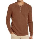 Baiwang Waffle Henley Uzun Kollu Haki Erkek T-shirt