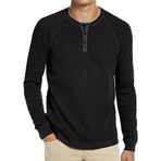 Baiwang Waffle Henley Uzun Kollu Siyah Erkek T-shirt