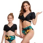 BAJIE Bikini takımı Ebeveyn-Çocuk Mayo Seksi Bikini Seti Kadın Mayo Kabarık Kollu Yüksek Bel Çapraz Askılı Mayo Çocuk