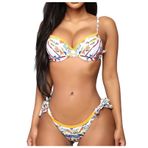 BAJIE Bikini Takımı Seksi Göğüs Cep Baskılı Bikini Bölünmüş Mayo Bayan Bandaj Bikini Seti Destekli Mayo Plaj Giysisi Mayo, Wh, L