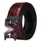 BAJIE erkek kemer Altın Kaplan Metal Otomatik Toka Tasarımcı Kemer Timsah Tahıl Deri Deri Rahat Kot Kemer