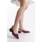 Bak Store Cherry Red Bordo Rugan Gold Toka Detaylı Kadın Kalın Topuklu Ayakkabı