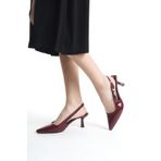 Bak Store Cherry Red Bordo Rugan Gold Toka Detaylı Kadın Topuklu Ayakkabı Stiletto