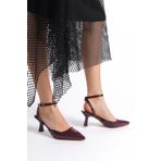 Bak Store Cherry Red Bordo Rugan Sivri Burun Tokalı Kadın Topuklu Ayakkabı