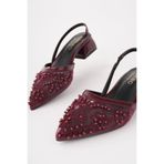 bakac store Kadın Bordo Nakışlı Ve Boncuklu Topuklu Ayakkabı