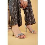 bakacstore Kadın gümüş Rengi Taş Işlemeli Topuklu Gelinlik Ayakkabı Stiletto (YEDEK TAŞLI)