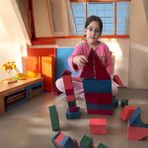Bakgelal Büyük Boy Ahşap Geometrik Renkli Blok Seti, Ahşap Saklama Kutulu Geniş Boyutlu Geometrik Blok Seti - 66 Parça Montessori Eğitici Yapı Oyuncağı