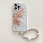 Bakicey iPhone 12 Pro Max ile uyumlu, yarım kelebek şeffaf kabuk desenli tasarım kılıf, sevimli inci zincirli, kız çocukları için, darbeye dayanıklı, iPhone 12 Pro Max için, altın kelebek