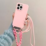 Bakicey iPhone 13 Mini için Cep Telefonu Zinciri Kılıf Cep Telefonu Kılıfı Naylon Omuz Askısı Sıvı Silikon TPU Kılıf Asmak için Kordonlu Koruyucu Kılıf Şık Bant Kılıf iPhone 13 Mini için, Açık Pembe