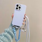 Bakicey iPhone 14 için cep telefonu zinciri kılıf bileklik ile kolye cep telefonu kılıfı naylon omuz askısı silikon kılıf asmak için kordonlu koruyucu kılıf şık bant kılıf iPhone 14 için, açık mor