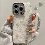 Bakicey iPhone 14 Pro Max ile uyumlu, lale çiçekli kabuk desenli koruyucu kılıf, inci bileklikli, tatlı kristalli, lüks, çizilmeye karşı dayanıklı, iPhone 14 Pro Max için, beyaz