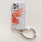 Bakicey iPhone 15 ile uyumlu, yarım kelebek şeffaf kabuk desenli tasarım kılıf, sevimli inci kolye kız çocukları için, darbeye dayanıklı kılıf, iPhone 15 için, kırmızı kelebek