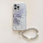 Bakicey iPhone 15 Plus ile uyumlu, yarım kelebek şeffaf kabuk desenli tasarım kılıf, sevimli inci zincirli, kız çocukları için, darbeye dayanıklı, iPhone 15 Plus için, mavi kelebek