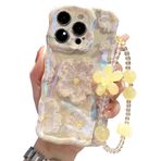 Bakicey iPhone 15 Pro Max için Cep Telefonu Kılıfı Boncuklu Bileklik, Renkli Vintage Yağlı Boya Tablo Çiçek Kılıfları Parıltılı Lazer Çiçekli Kılıf Kıvırcık Kapak Silikon Koruyucu Kılıf iPhone 15 Pro