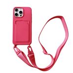 Bakicey iPhone 16 ile uyumlu, ultra ince, ayarlanabilir, tek renkli, darbeye dayanıklı, kart çantası, omuz askısı, silikon TPU kılıf, kolyeli, çizilmeye karşı dayanıklı, iPhone 16 için, gül kırmızısı